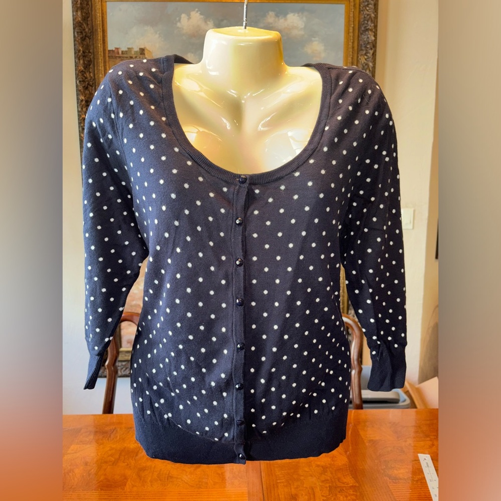 TALBOTS B&W Polka Dot Cardigan Sweater Sz XL